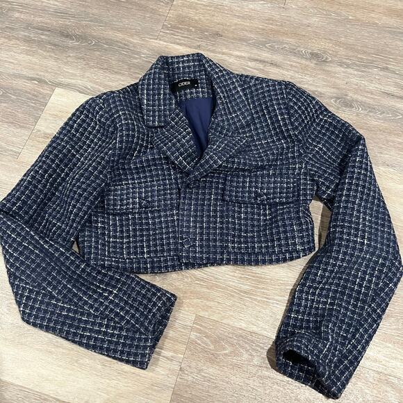 Cider Tweed Notched Collar Long Sleeve Crop Blazer Medium - Picture 5 of 6